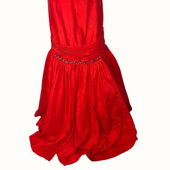 Vintage Y2K Studio 17 Red Strapless Mermaid Gown W/ Rhinestones & Bow - Size 16 - Picture 8 of 10